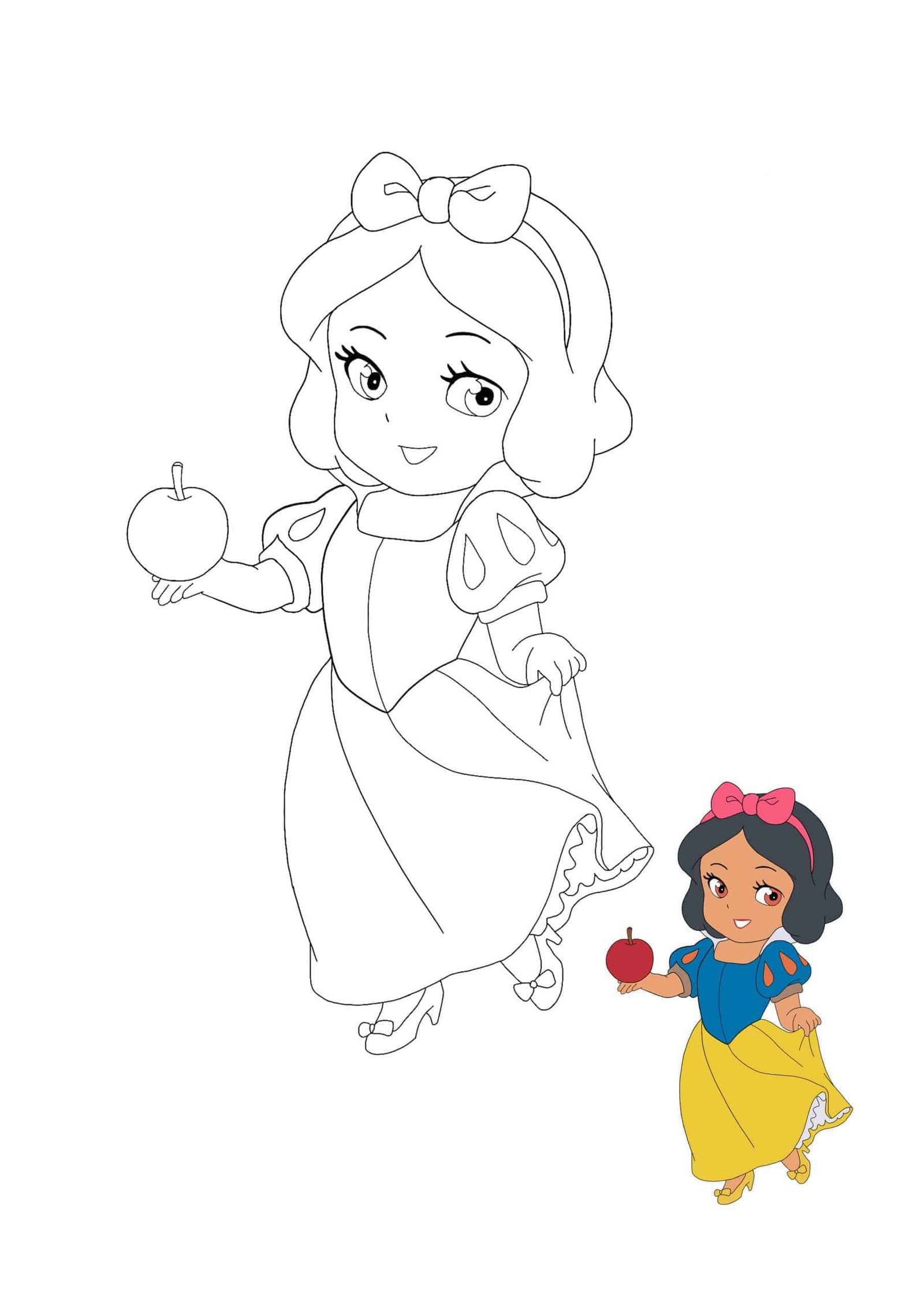 Kawaii Disney Princess Snow White coloring page with preview