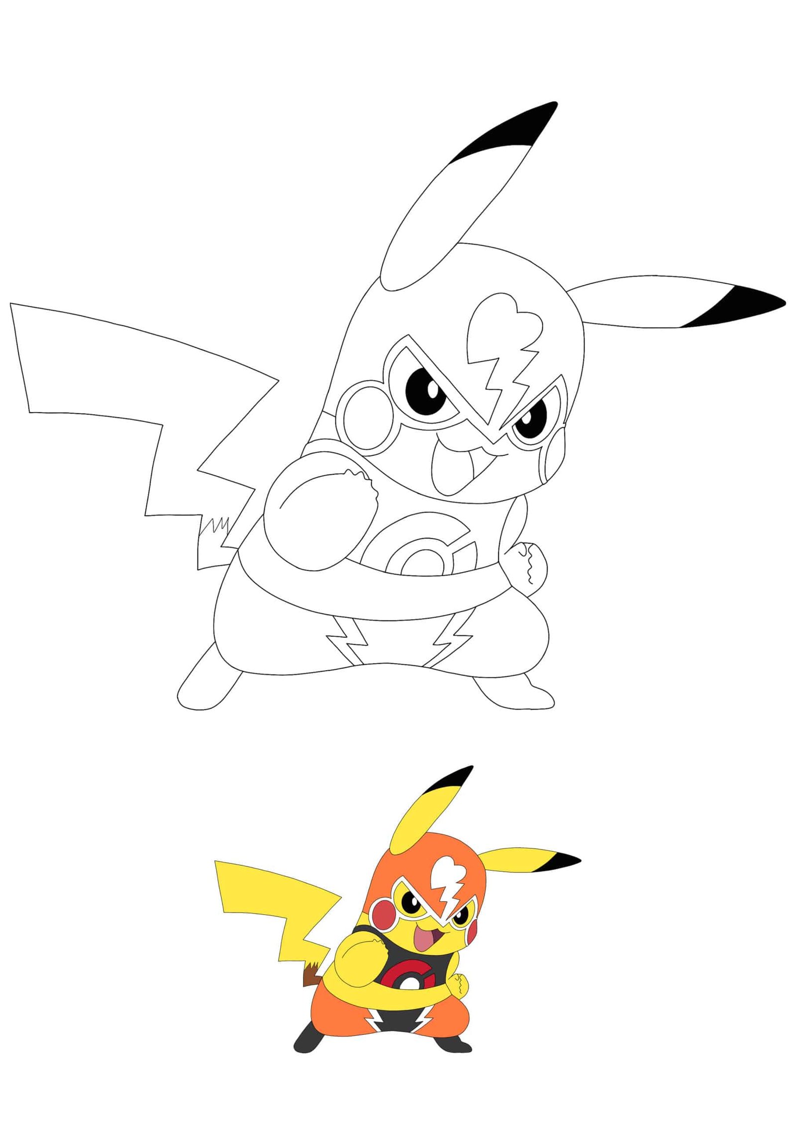 Pikachu worstelaar gratis afdrukbare kleurplaat