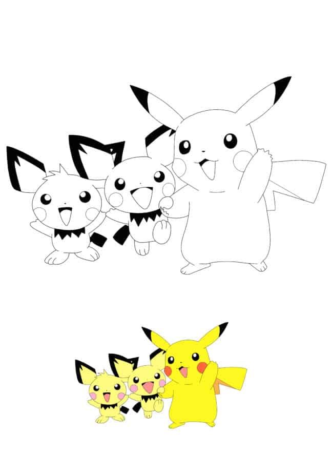 Kleurplaat Pokemon Pichu En Pikachu voor jongens en meisjes