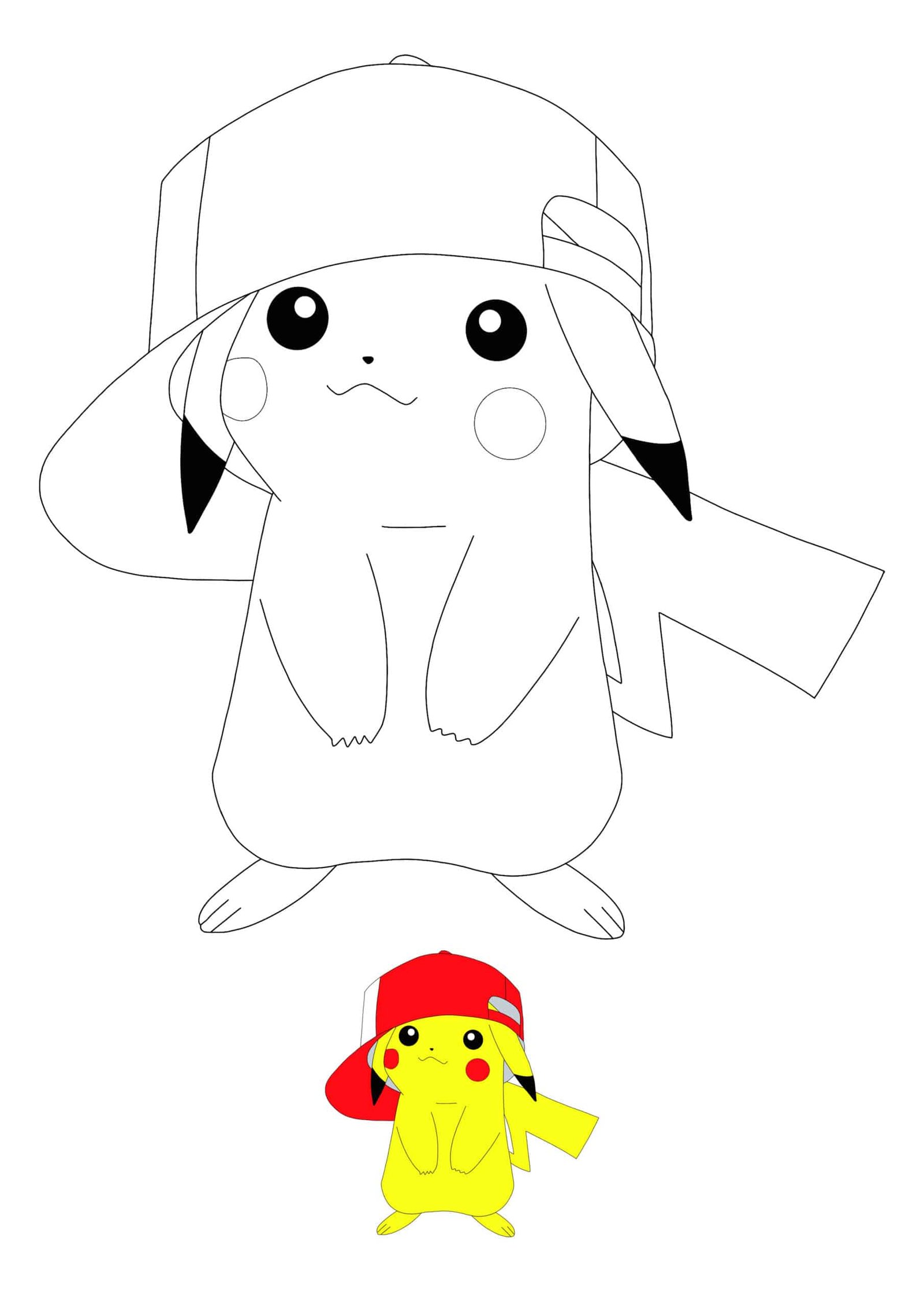 Pikachu with Cap coloring page
