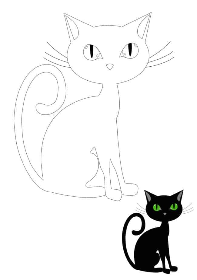 Zwarte Kat gemakkelijke online kleurplaat