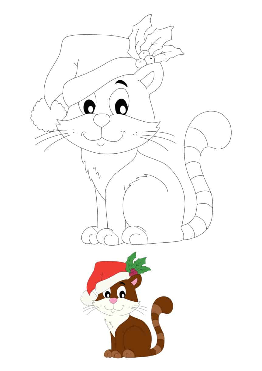 Christmas Cat Coloring Pages - 2 Free Coloring Sheets (2021)