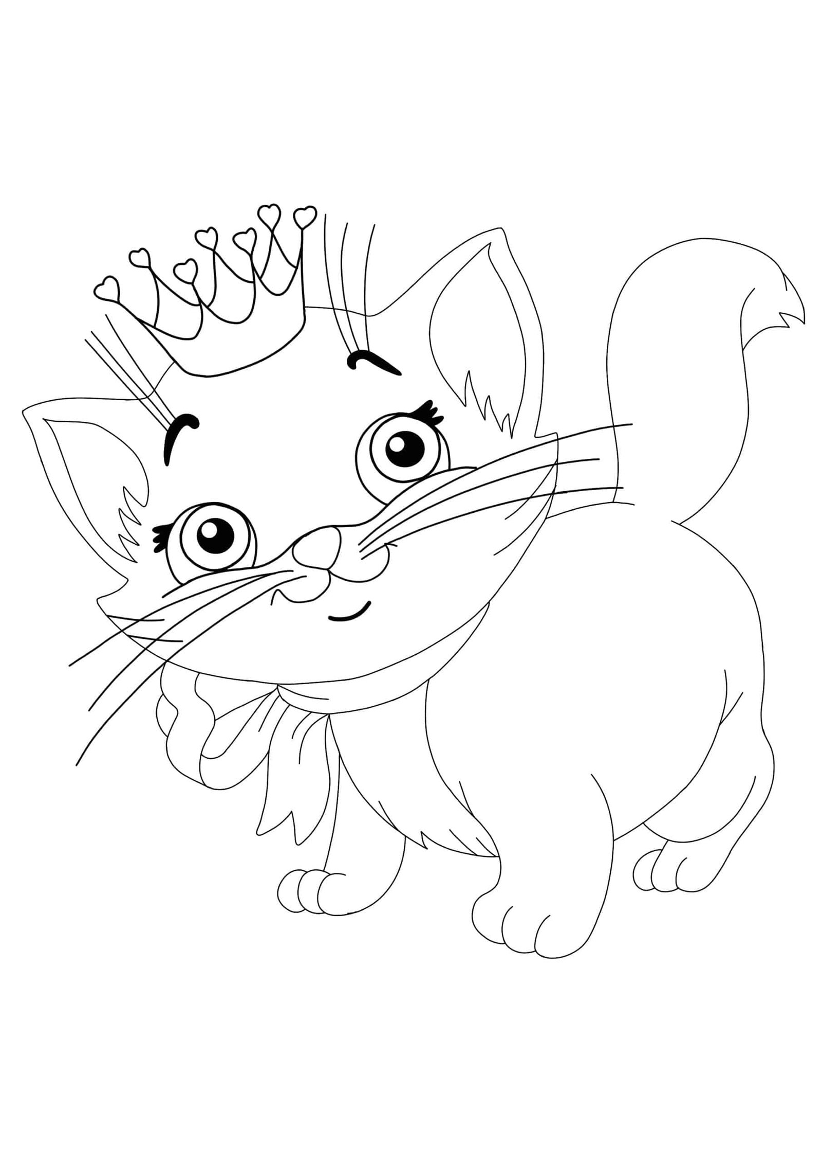 Coloriage Kitty Chat avec Couronne