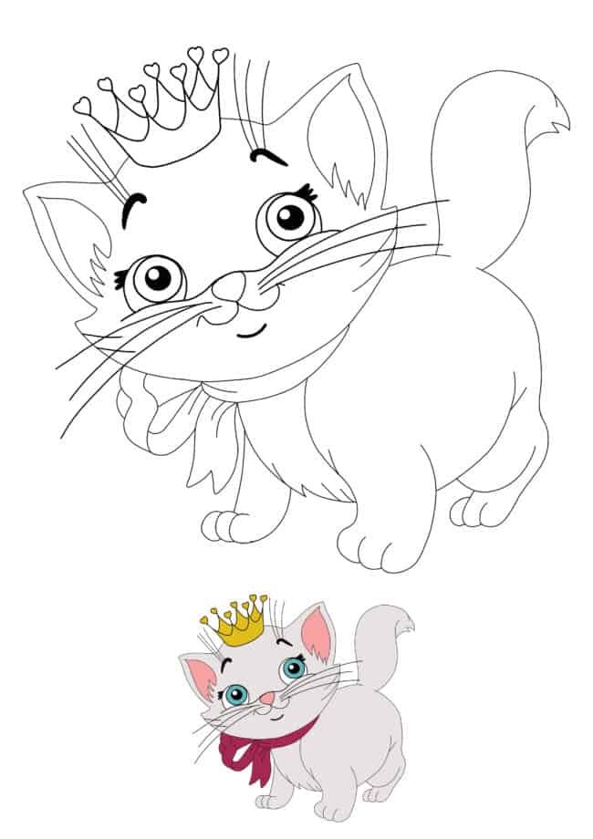 Dessin Coloriage Kitty Chat avec Couronne Maternelle