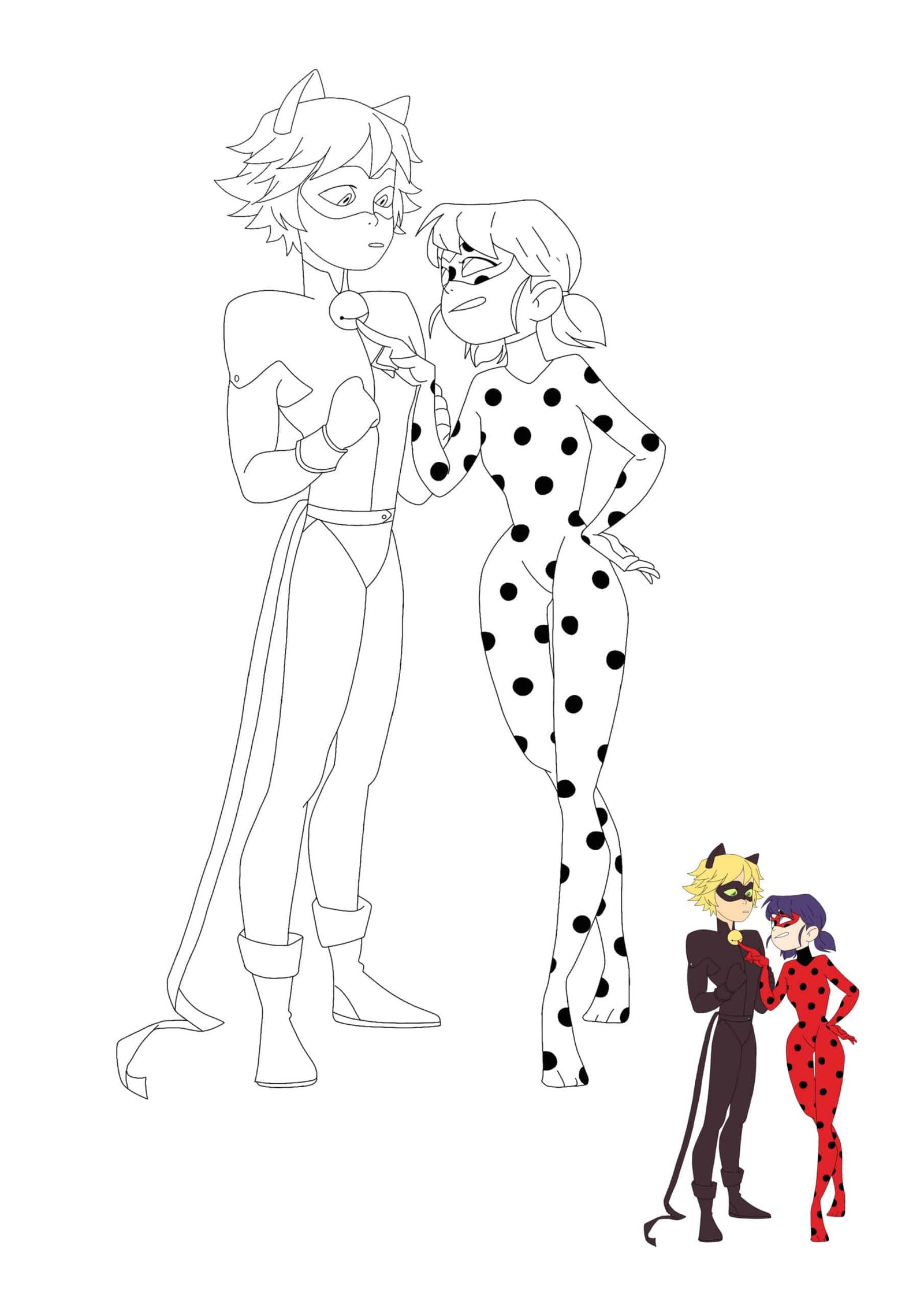 Ladybug And Cat Noir free printable coloring page