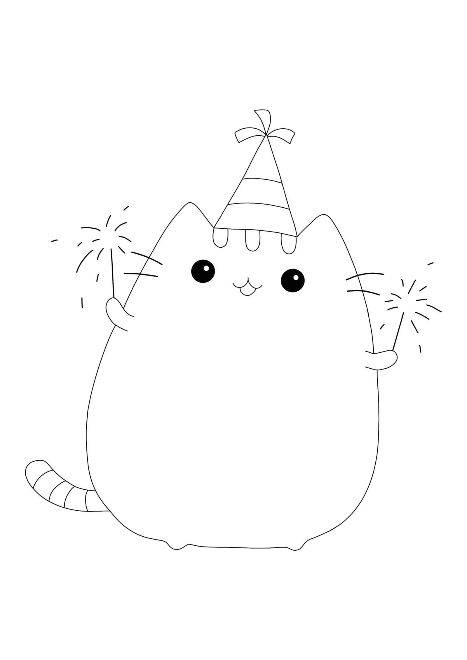 Pusheen Cat Birthday coloring page
