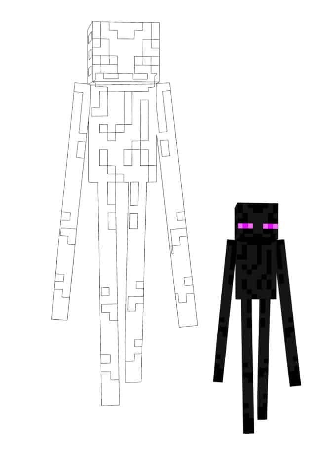 Minecraft Enderman coloring sheet with a sample
