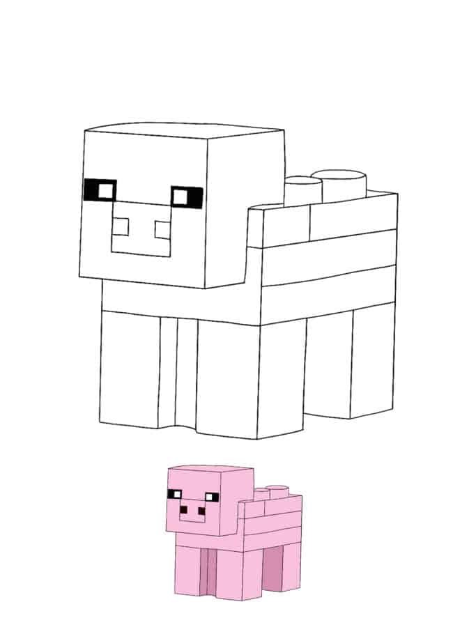 Minecraft Lego Pig coloring page with sample
