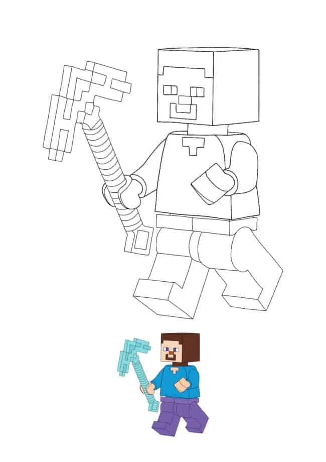 Minecraft Lego Steve free printable coloring page for kids