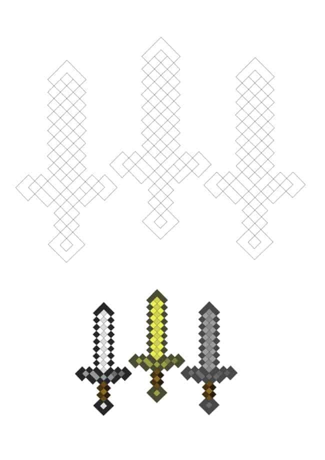 Minecraft Swords coloring page for kids and adults