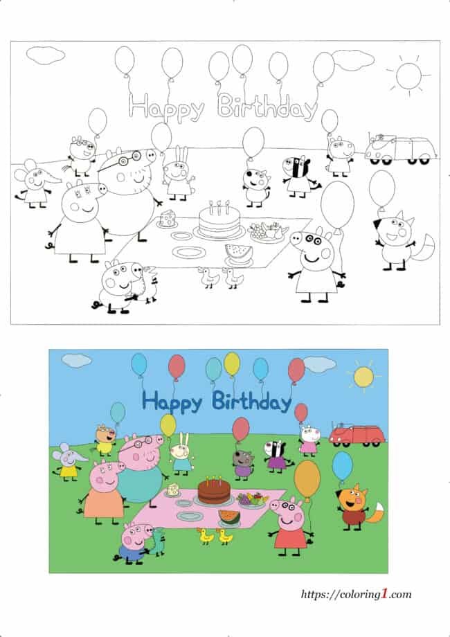 Kleurplaat Peppa Pig Verjaardag printbare kleurplaat