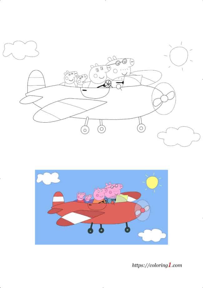 Peppa Pig Vliegtuig gratis te printen kleurplaat