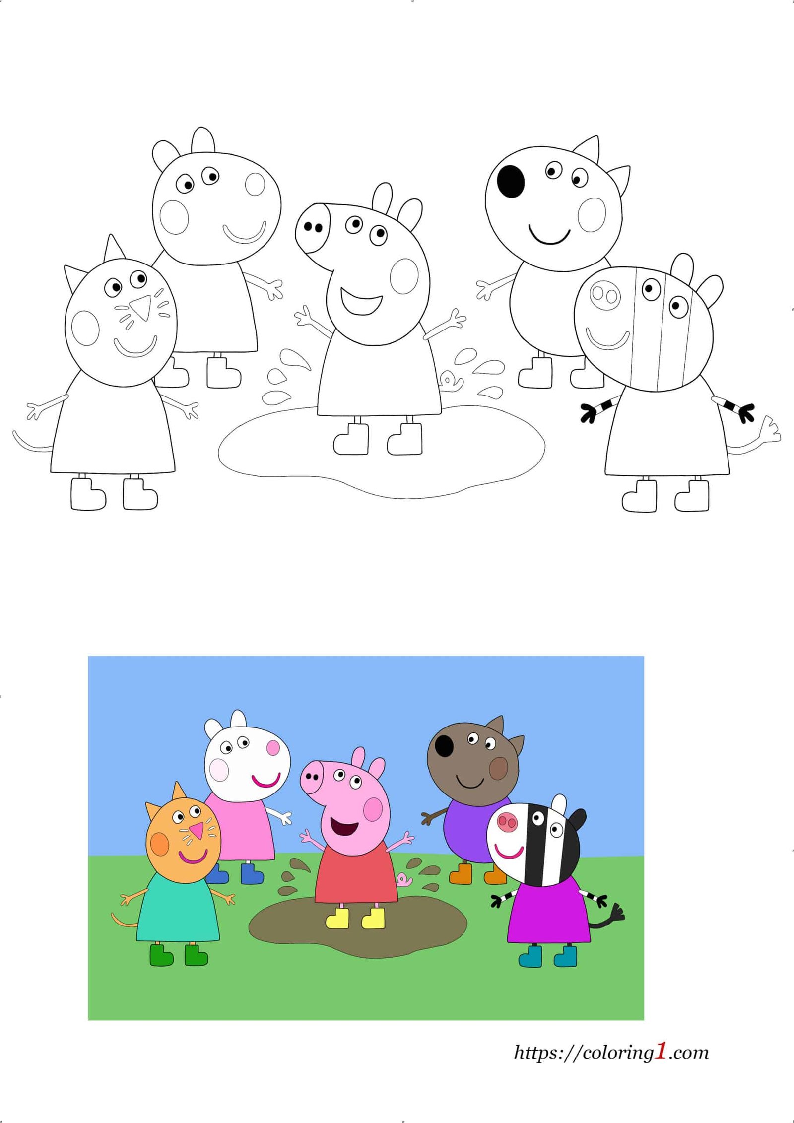 Peppa Pig En Vrienden kleurplaat om af te printen