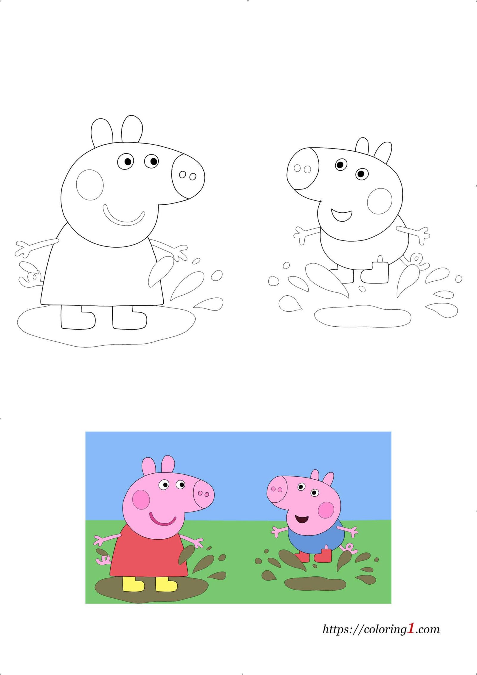 Peppa Pig And George kleurplaat met voorbeeld