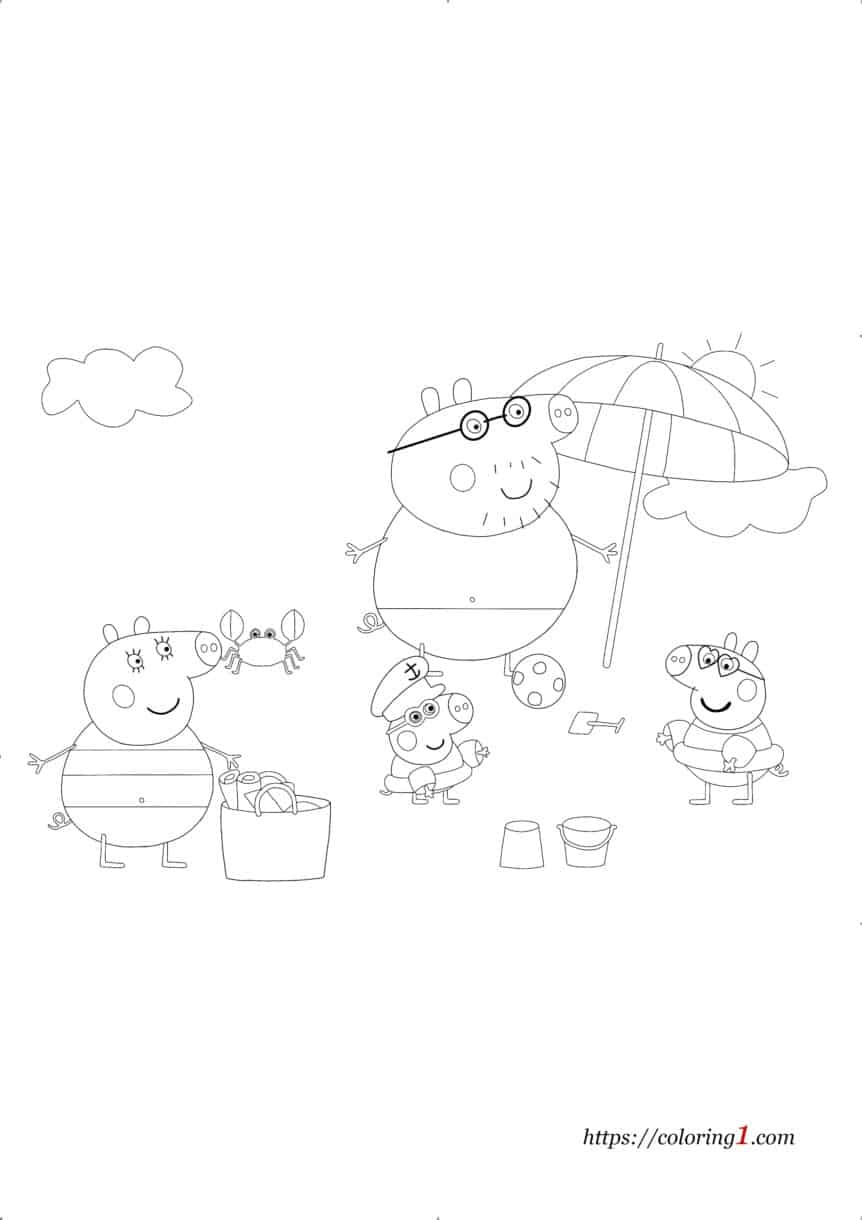 Peppa Pig Beach Coloring Pages - 2 Free Coloring Sheets (2021)