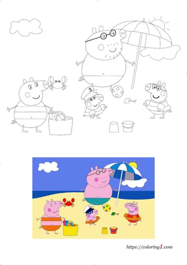 Peppa Pig Strand kleurplaat (afbeelding)