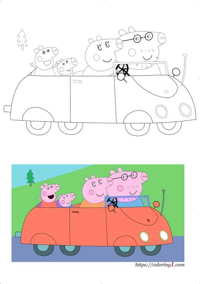 Peppa Pig Auto printen kleurplaat voor kinderen
