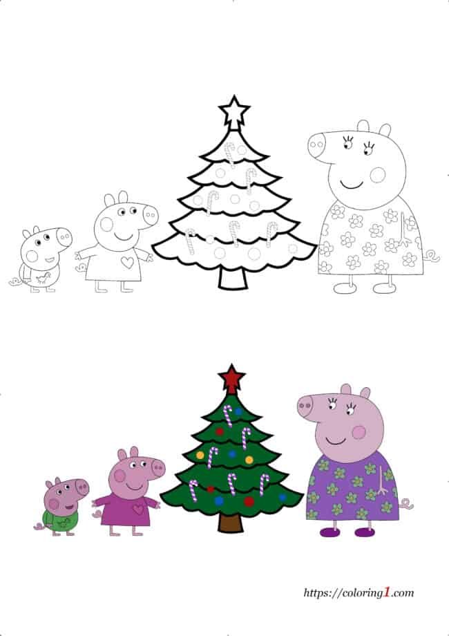 Peppa Pig Kerstmis gemakkelijke kleurplaat