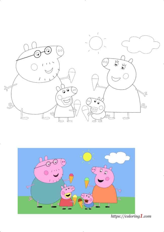 Peppa Pig Familie kleurplaat Disney