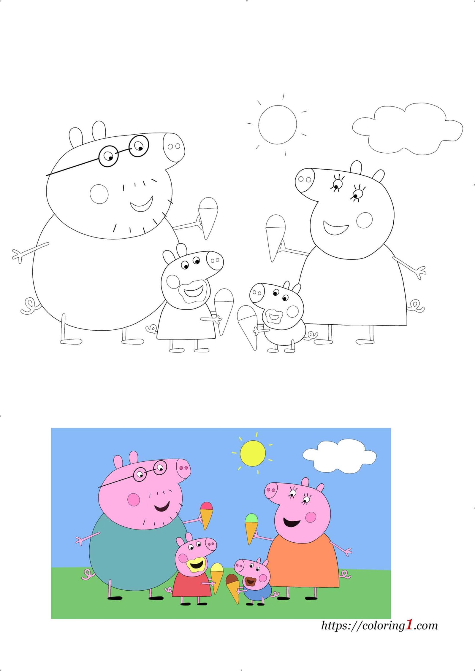 Peppa Pig Familie kleurplaat Disney