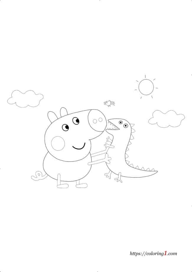 Peppa Pig George with Dinosaur coloring page