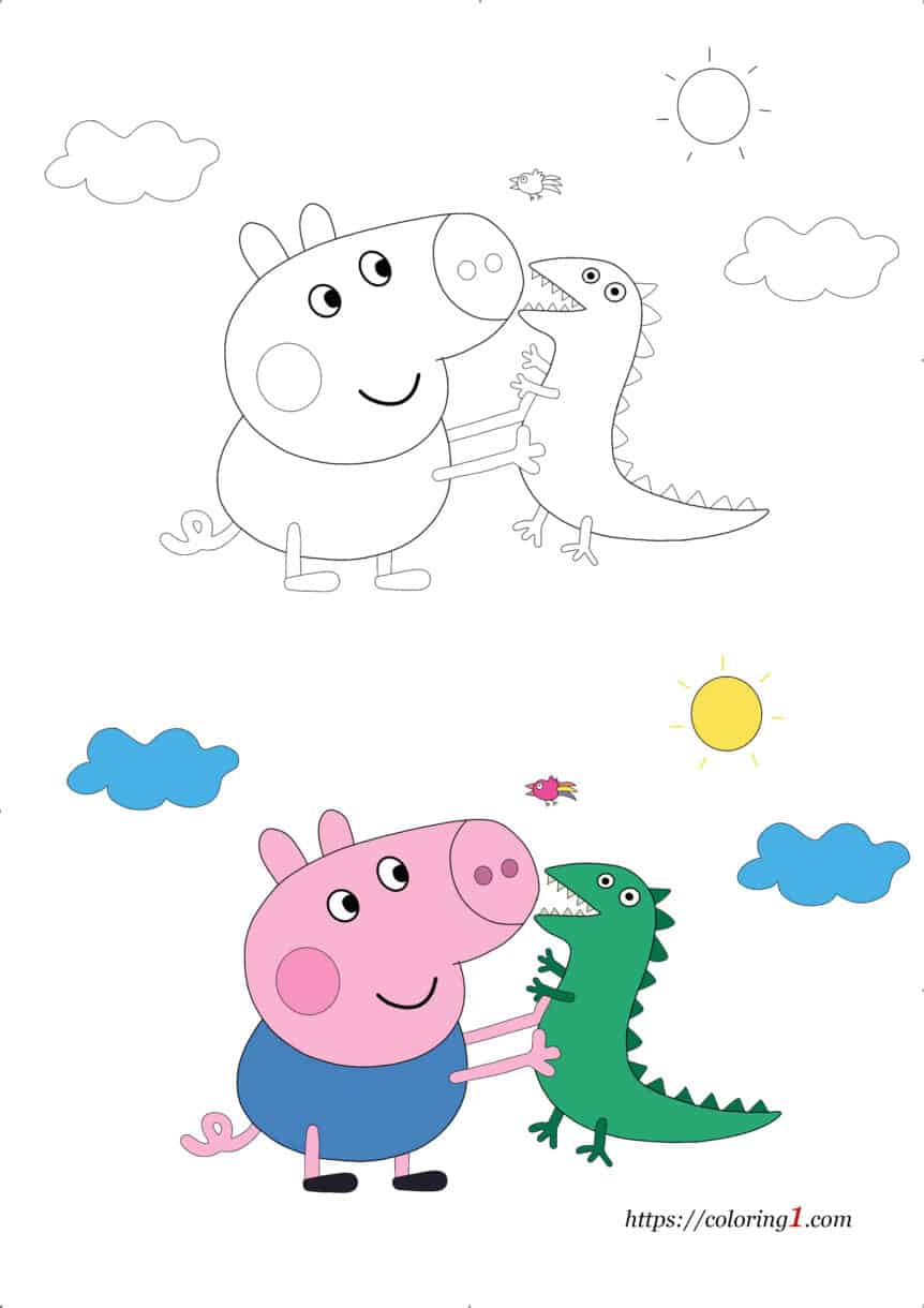 Peppa Pig George with Dinosaur Coloring Pages 2 Free Coloring Sheets 2021