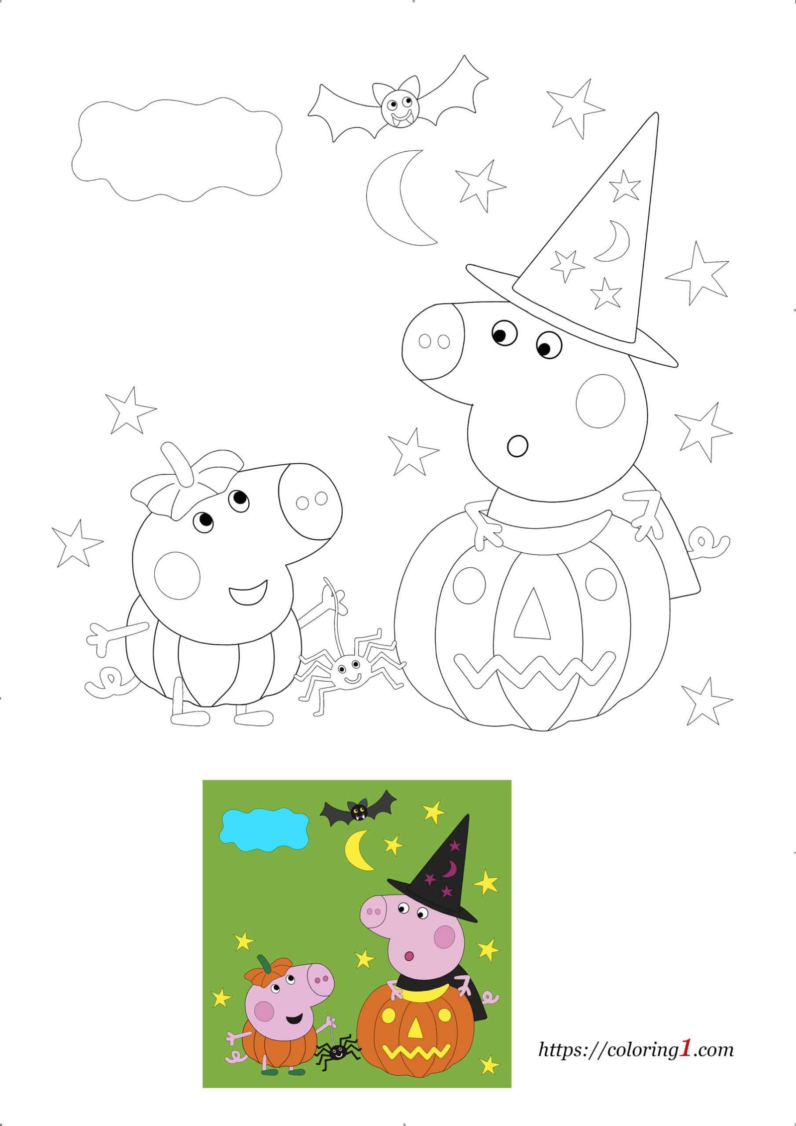 Peppa Pig Halloween kleurplaat om te printen