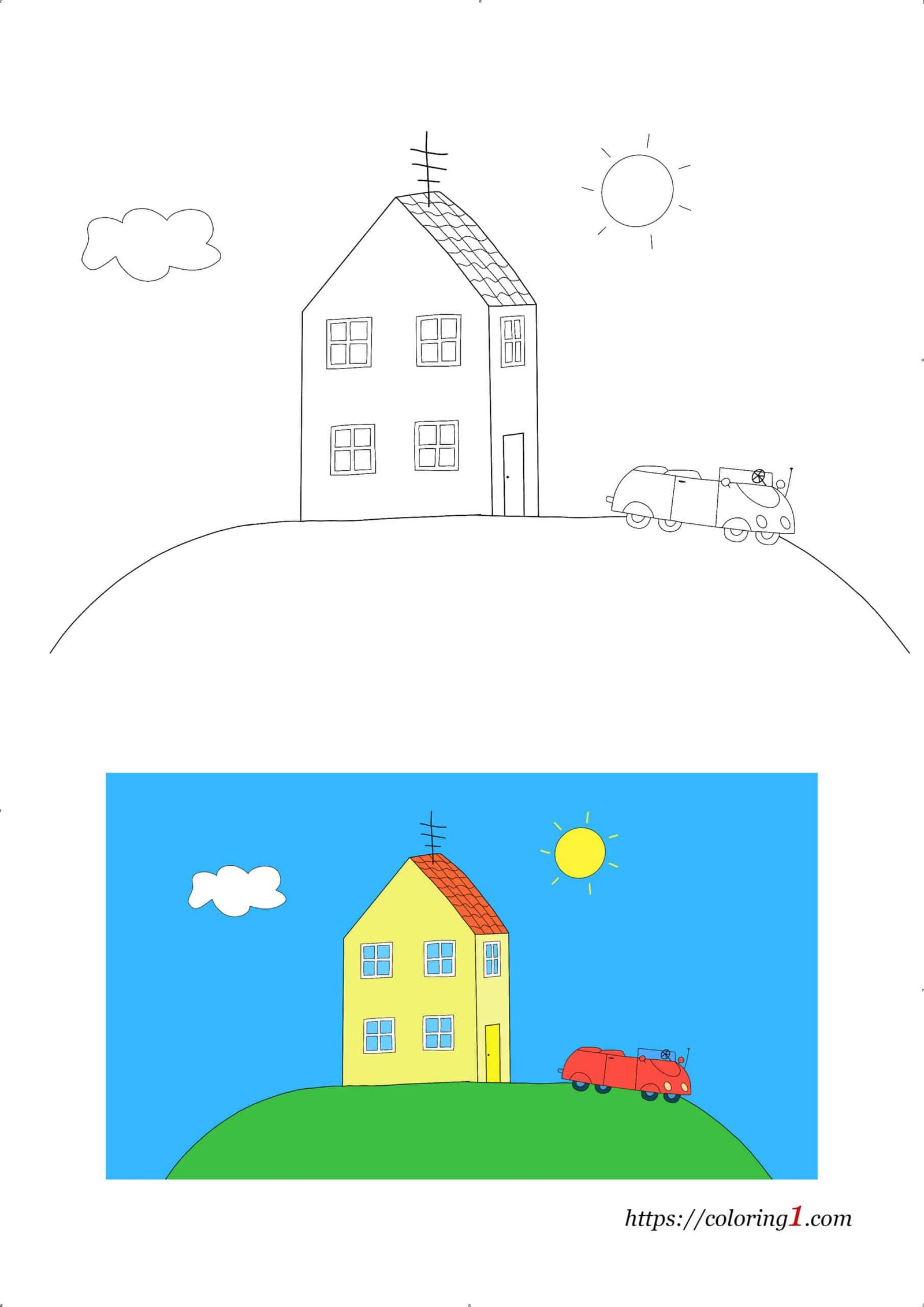 Peppa Pig House printable coloring page for kids