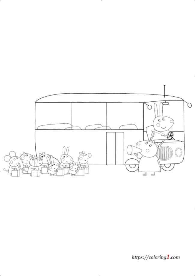 Peppa Pig School Bus kleurplaat