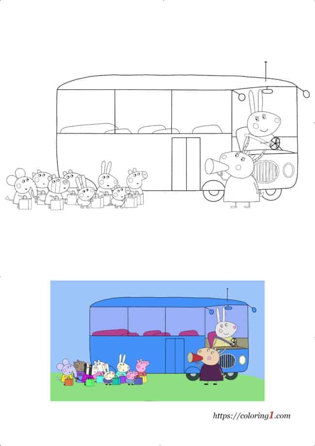 Peppa Pig School Bus kleurplaat pdf