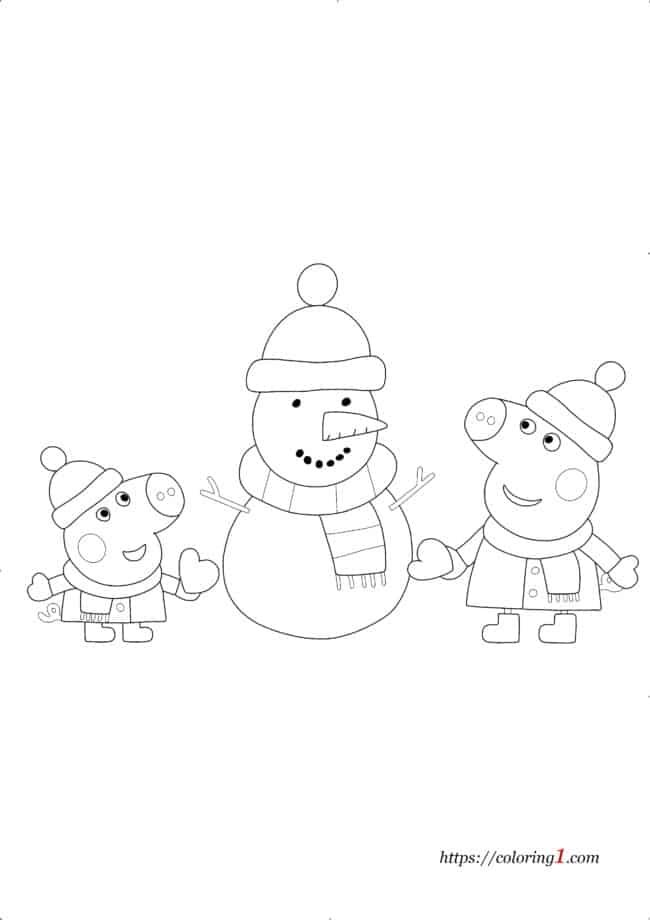 Peppa Pig and Snowman coloring page