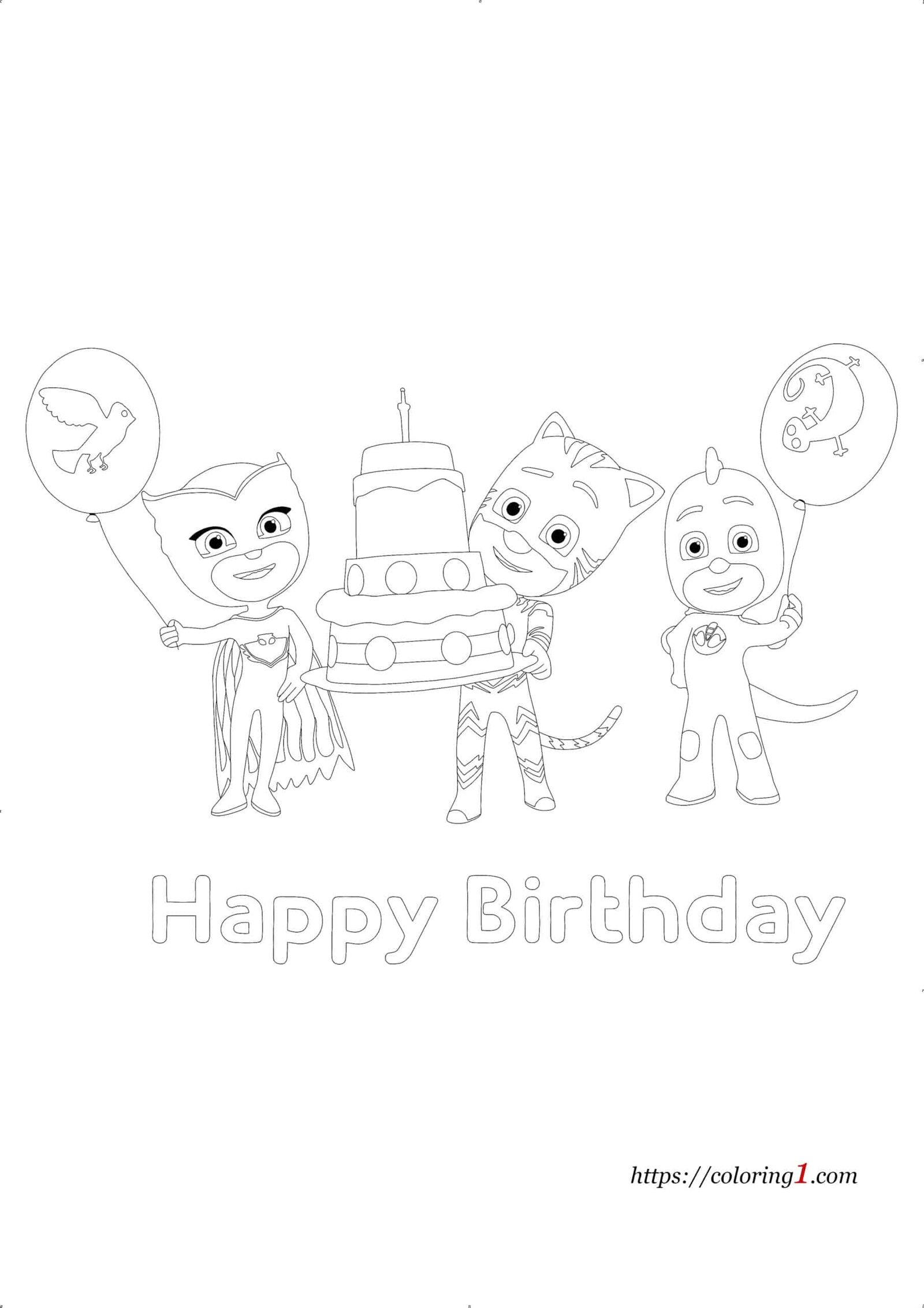 Pj Masks Happy Birthday coloring page