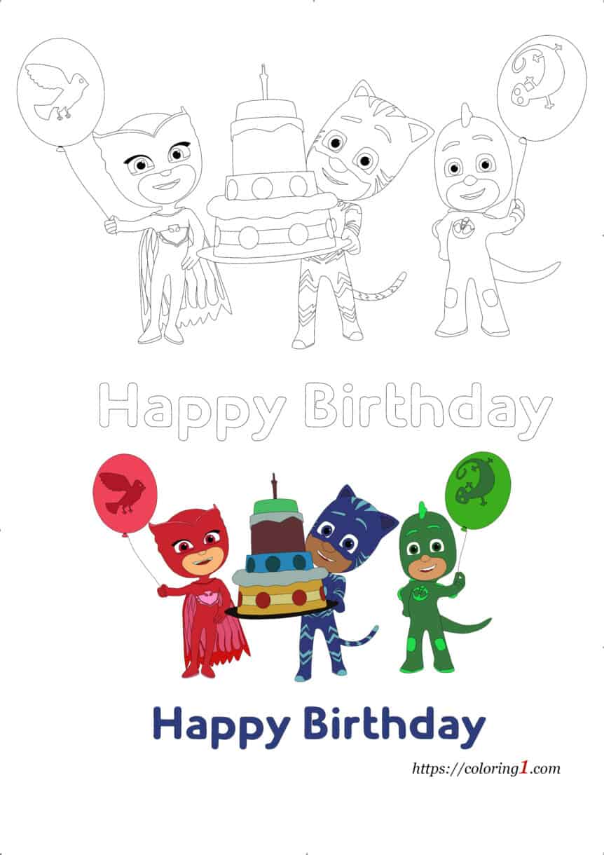 Pj Masks Happy Birthday Coloring Pages - 2 Free Coloring Sheets (2021)