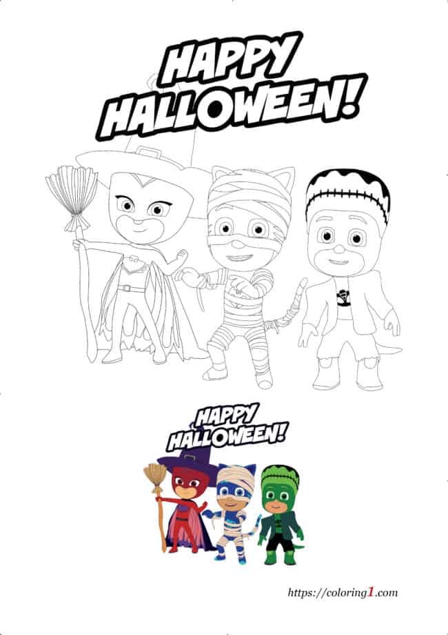 Pj Masks Halloween kleurplaat voor jongens en meisjes