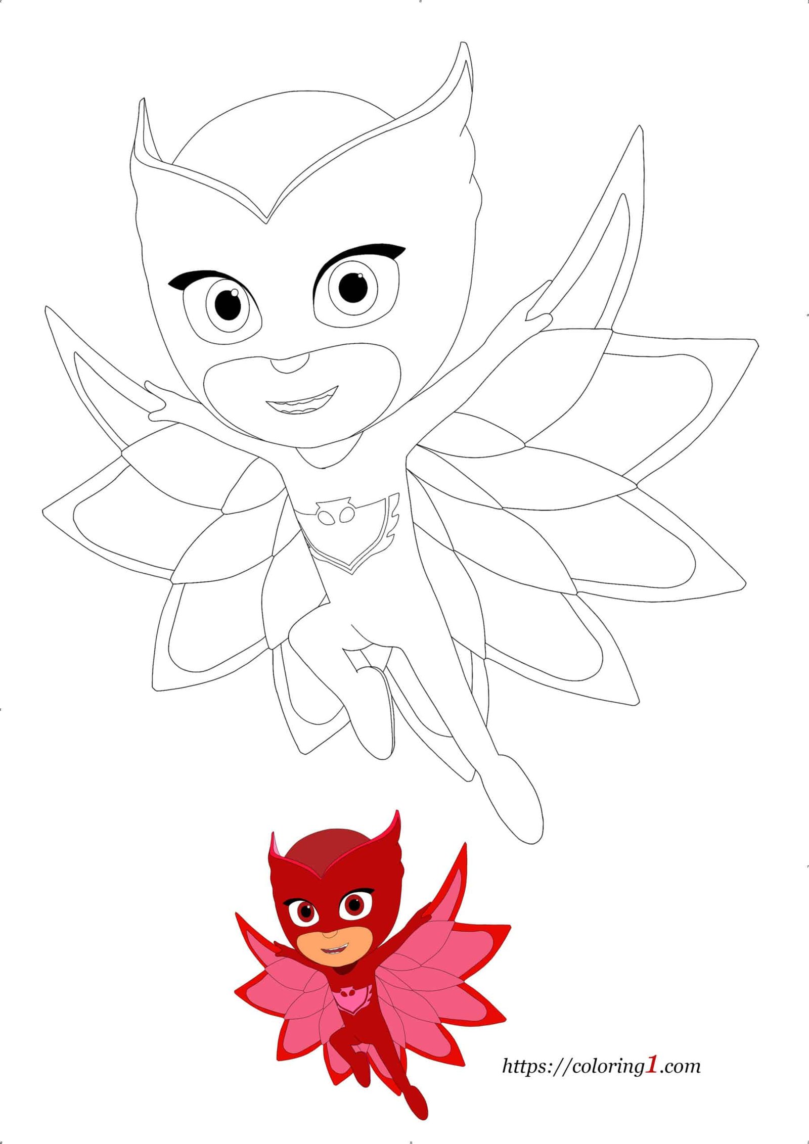Pj Masks Owlette coloring sheet for boys and girls