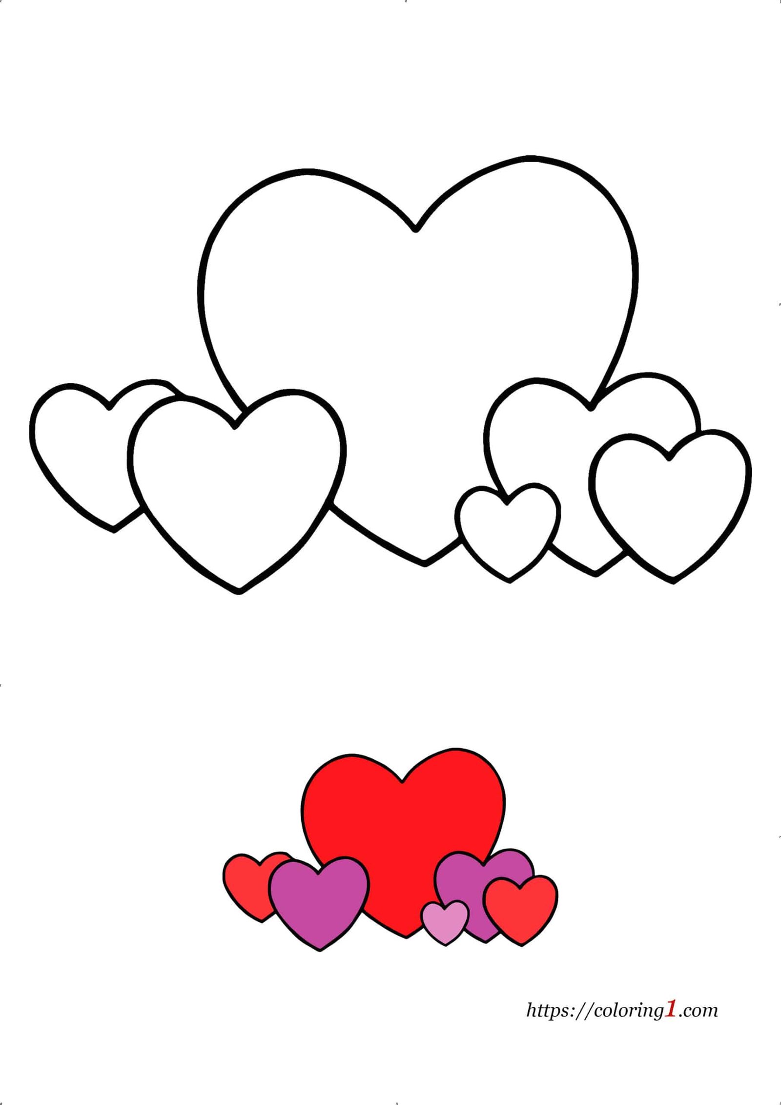 Groot hart met kleine hartjes kleurplaat om af te drukken voor kinderen
