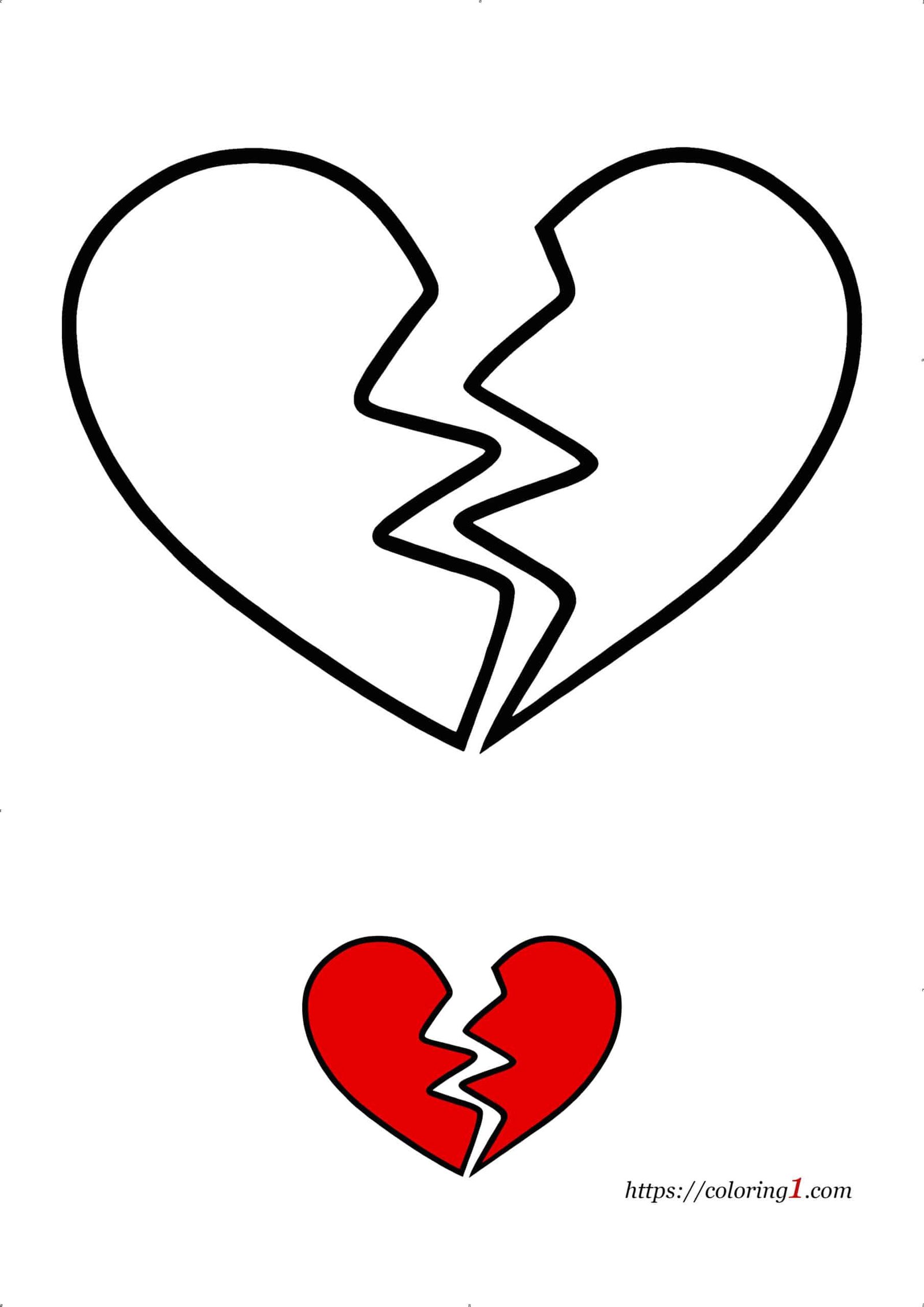 Broken Heart coloring page to print easy