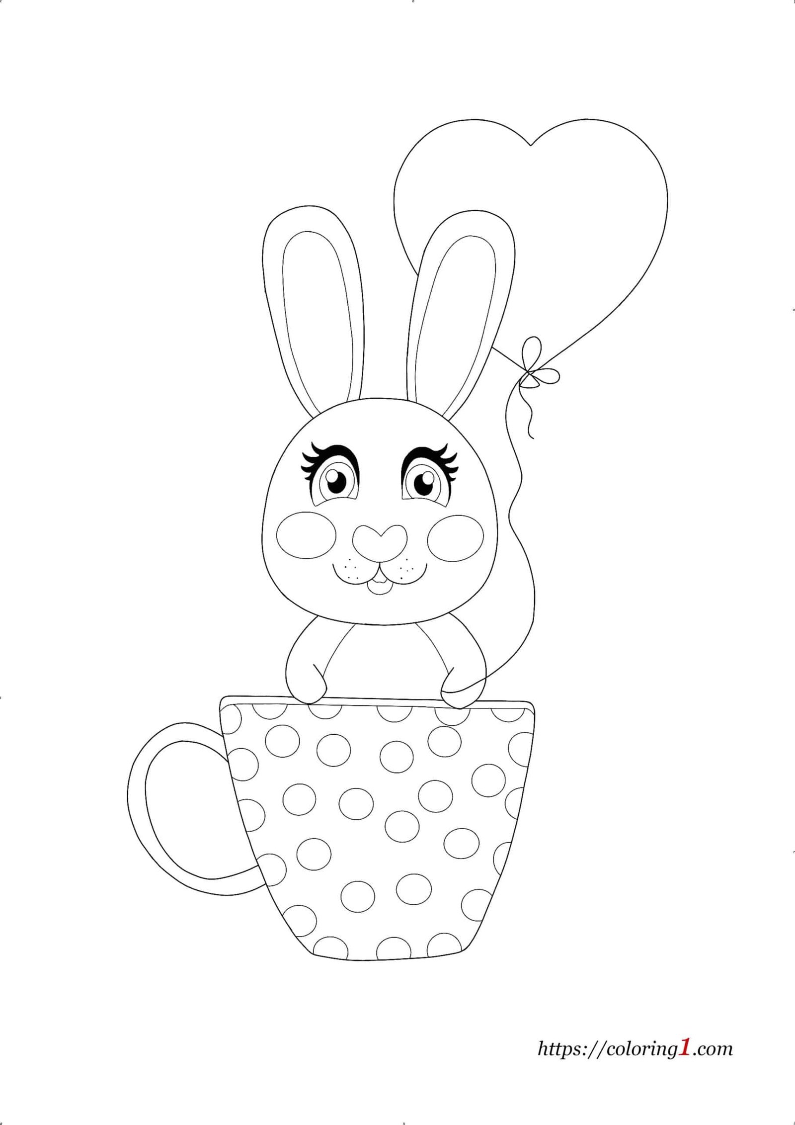 Cartoon Rabbit With Heart Balloon coloring page