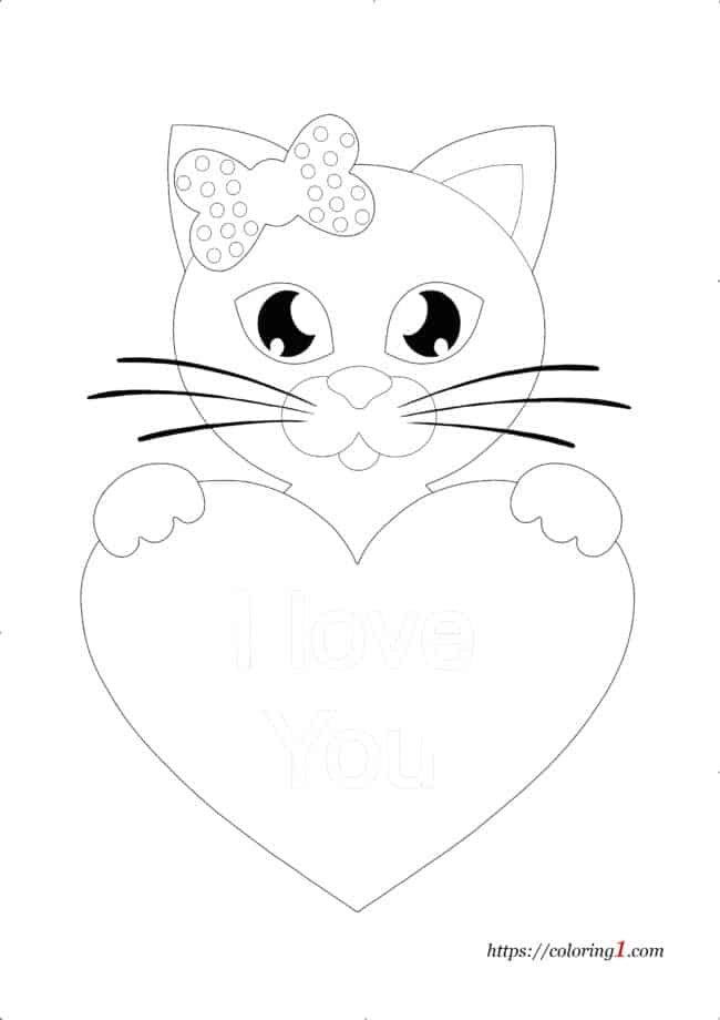 Cat and Heart coloring page