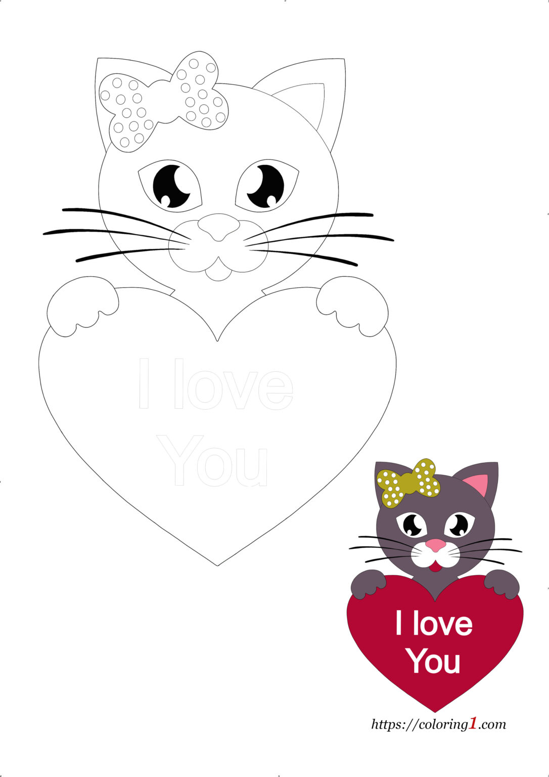 Cat and Heart Coloring Pages - 2 Free Coloring Sheets (2021)