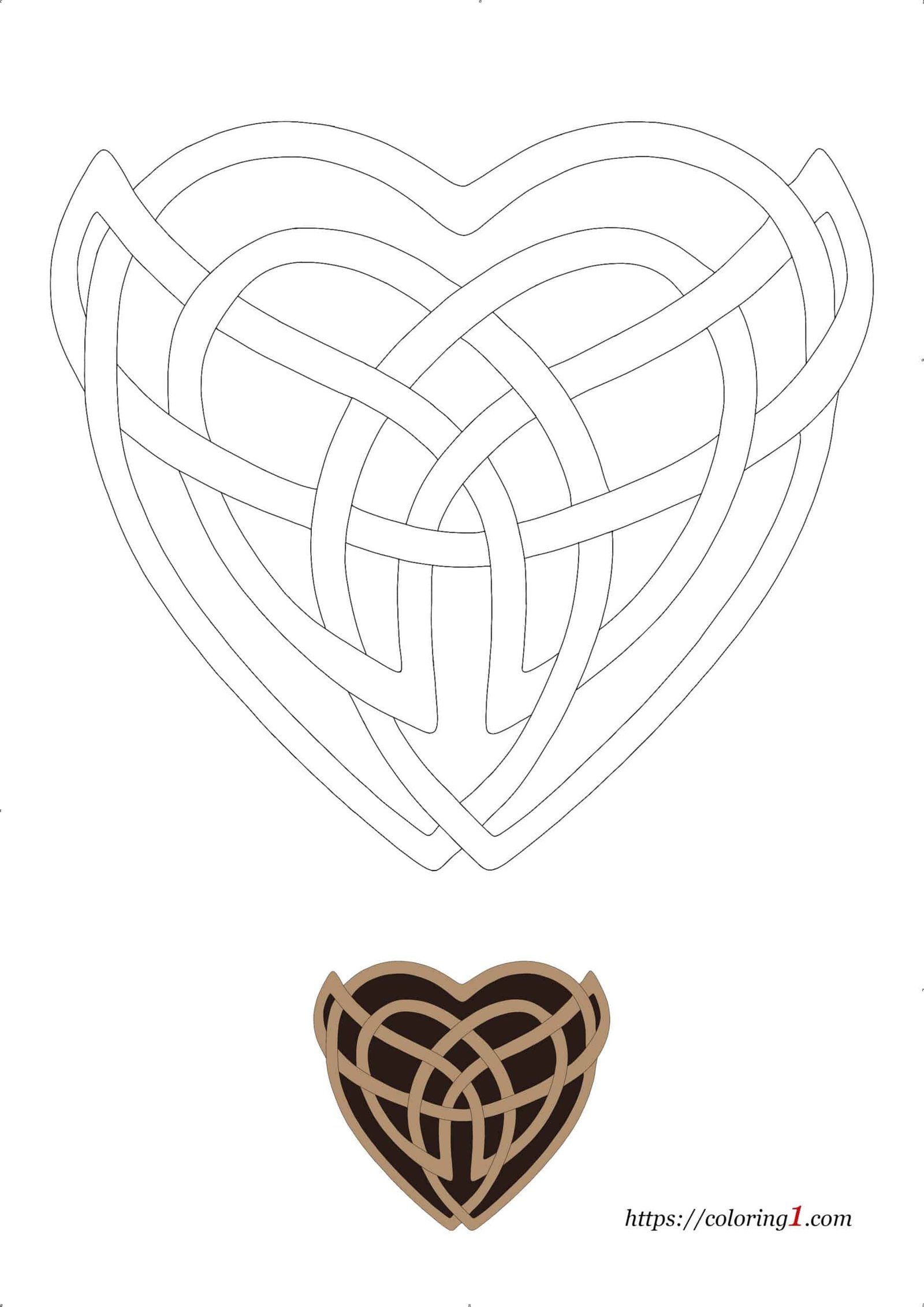 Celtic Heart coloring book page for adults and kids to print