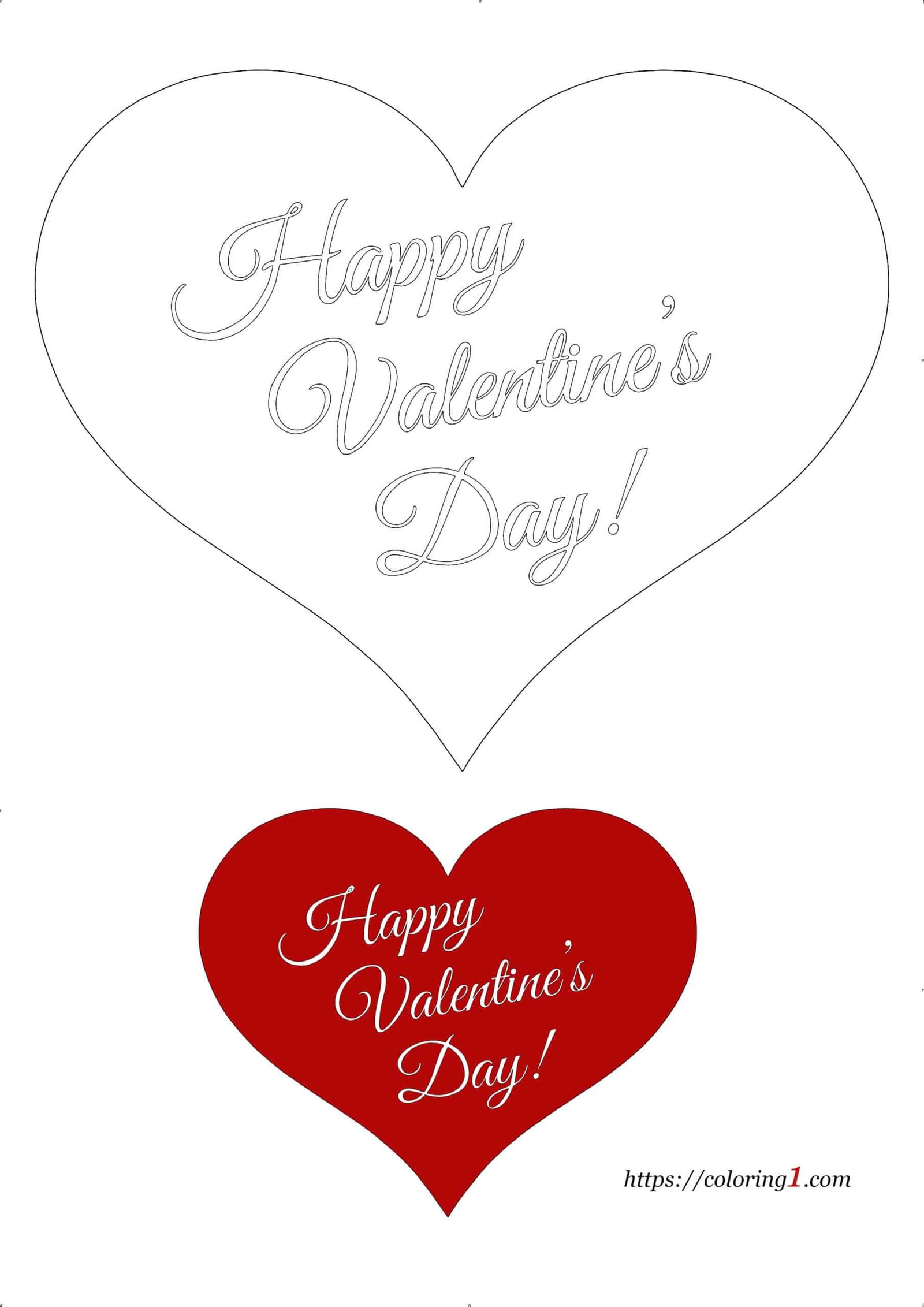 Happy Valentines Day heart coloring page to print for adults and kids