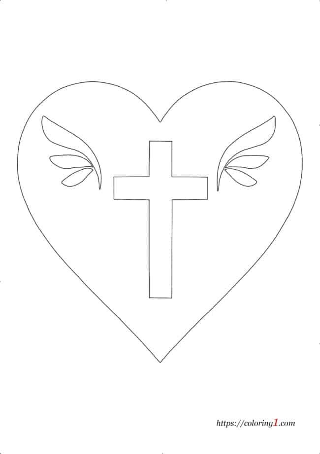 Heart And Cross coloring page