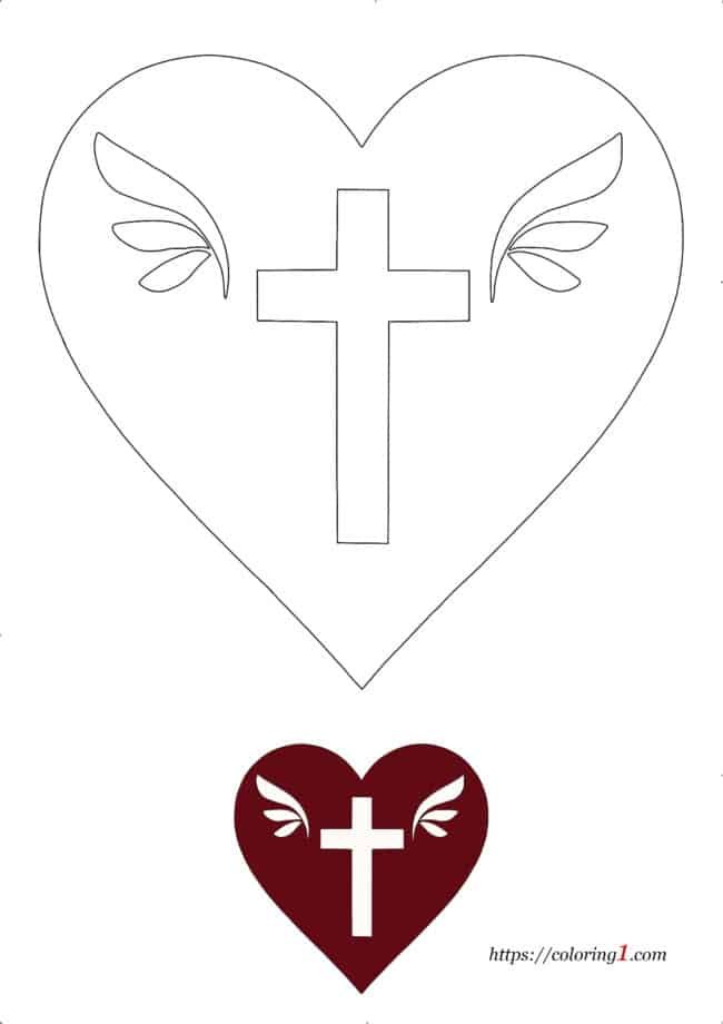 Hart en kruis gemakkelijke kleurplaat om af te drukken