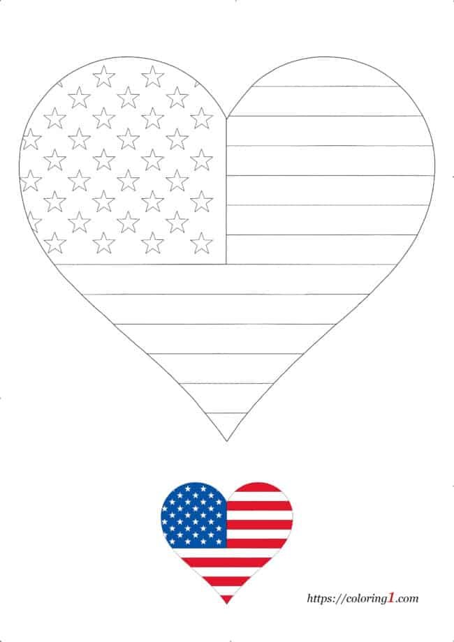 Heart And Stars USA coloring page for teenagers to print