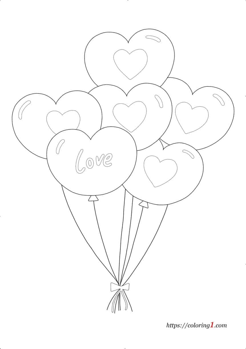 Heart Balloons Coloring Pages - 2 Free Coloring Sheets (2021)