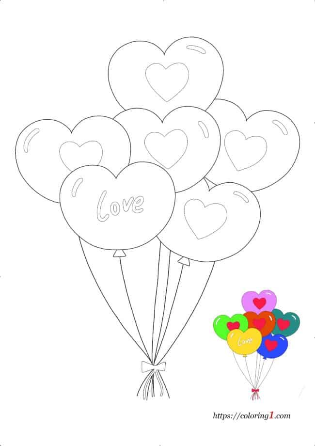 Hart ballonnen printbaar kleurplaat met voorbeeld