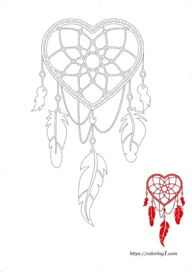 Heart Dream Catcher coloring image to print Jpg