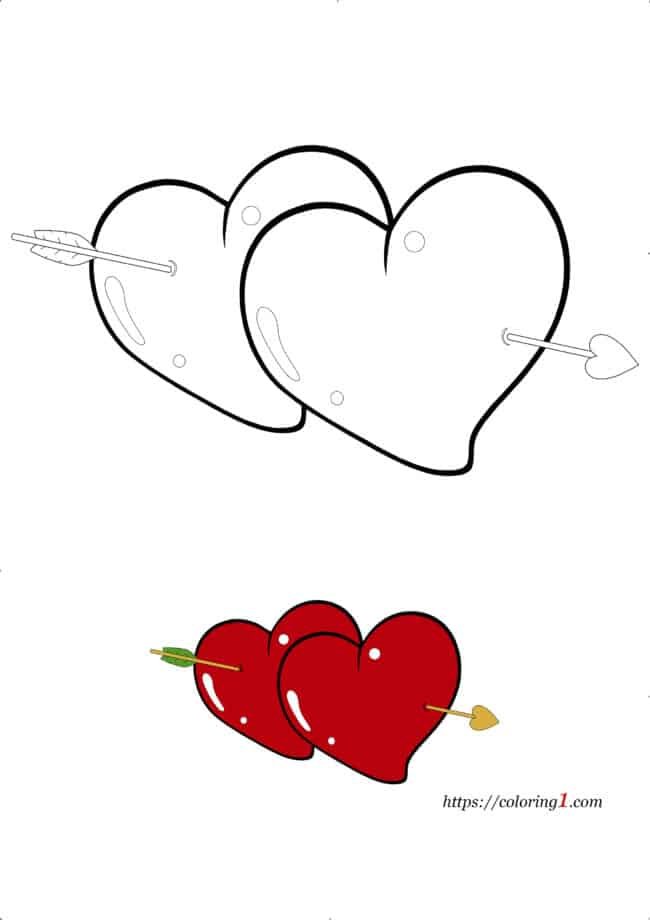 Hearts With Arrow Cool design coloring page to print