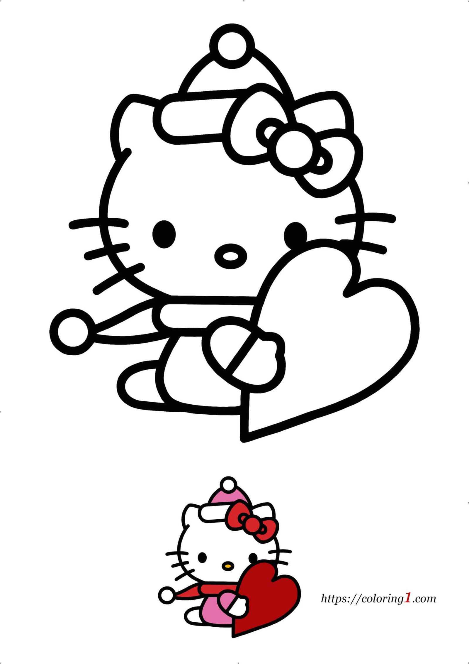 Hello Kitty With Heart Happy Valentines Day coloring sheet Pdf